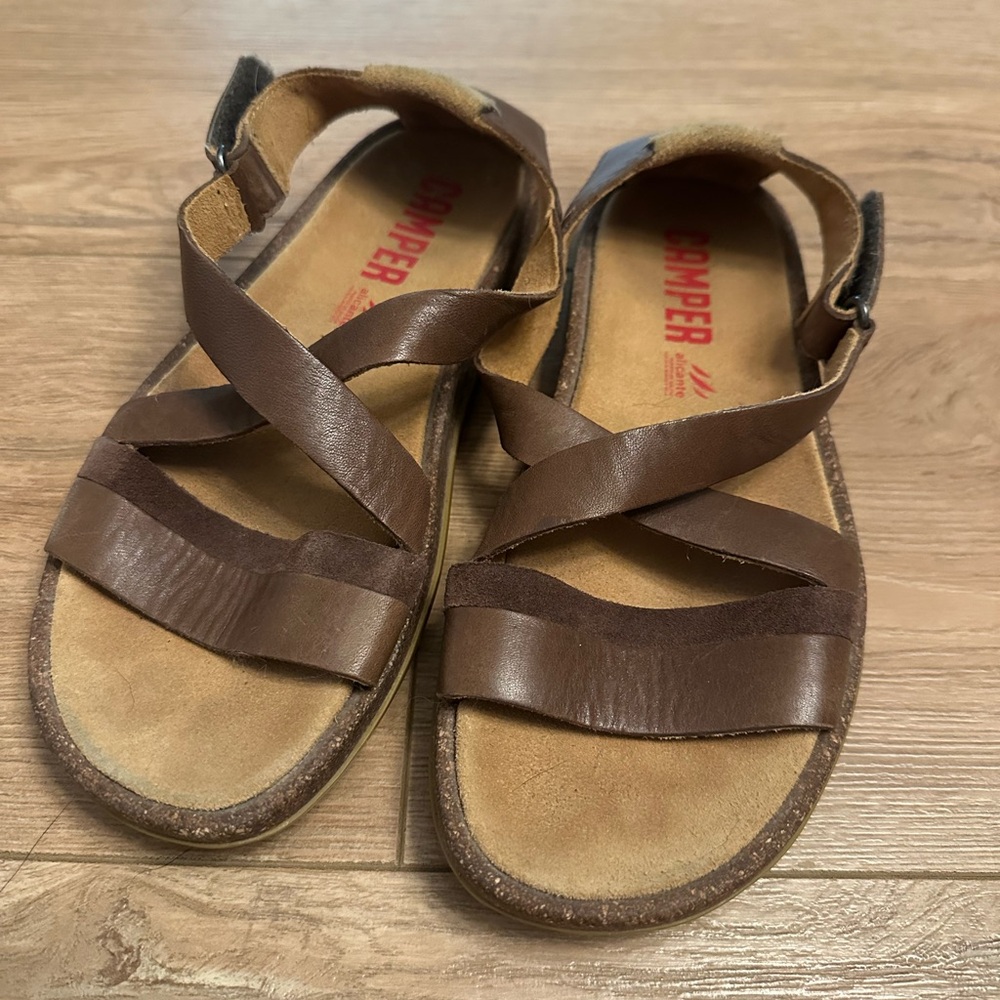 Camper Chestnut Leather Strappy Sandals